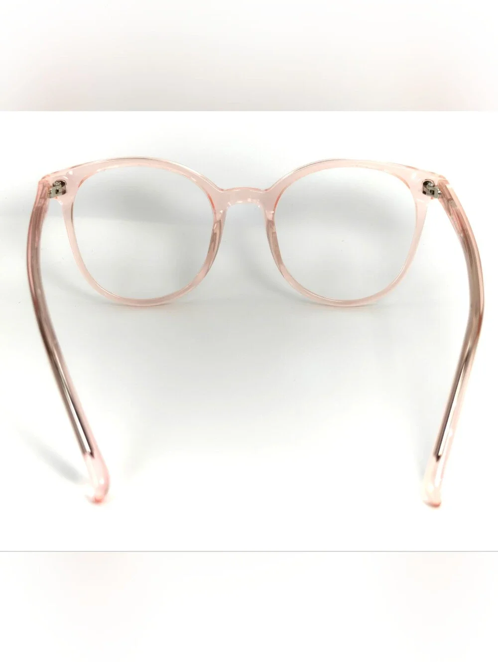 Noun. Transparent Pink Round Women's Eyeglasses. Minimalist..